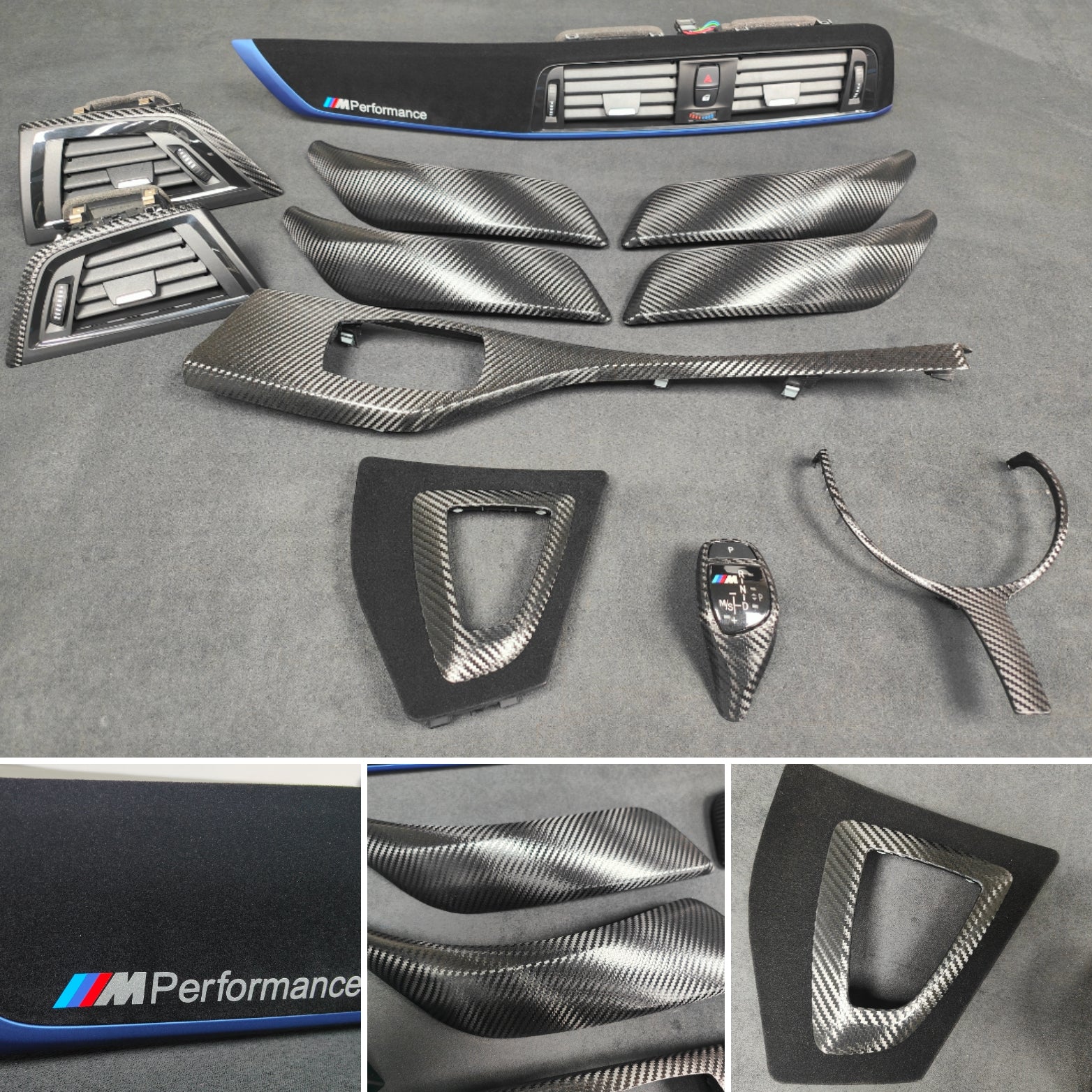 BMW F20 F21 F22 F23 LCI-2 CUSTOM INTERIOR TRIM SET - PREMIUM TEXTURED BLACK CARBON / BLUE ACCENT - WRAPPING SERVICE
